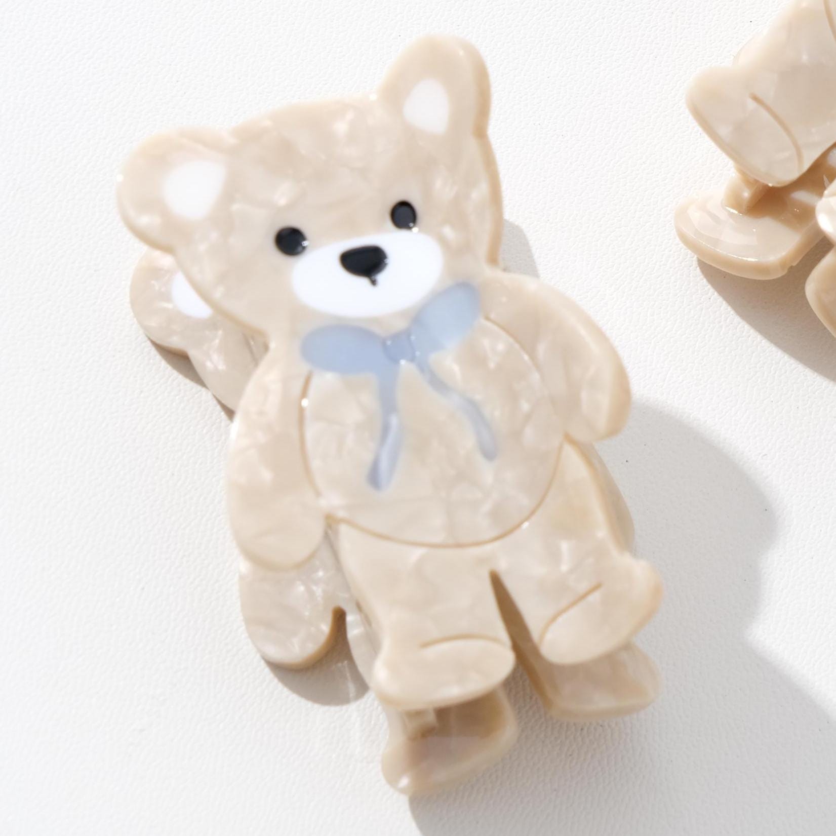 Petite Bow Teddy Bear Claw Clip - Small